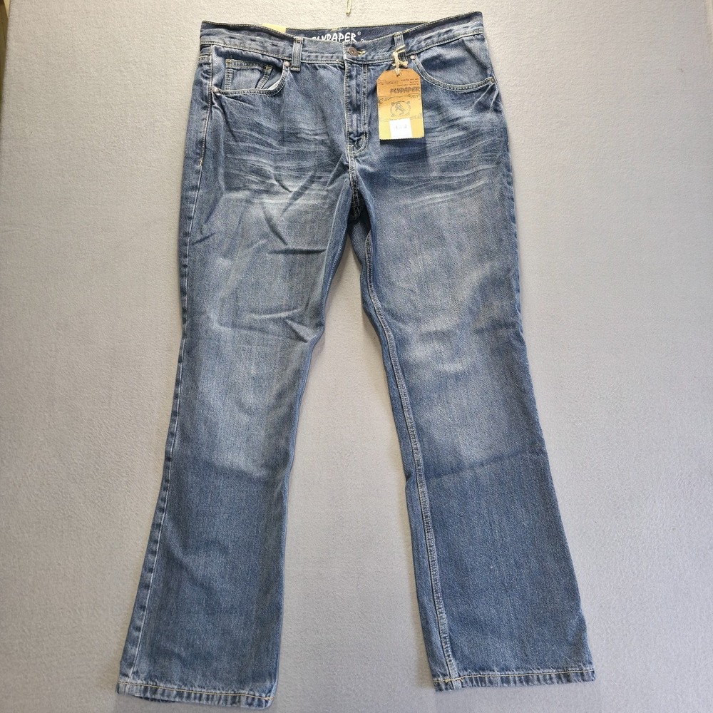 Flypaper Men's Straight Leg Denim‎ Blue Indigo Wash Jeans Size 38x32 NWT